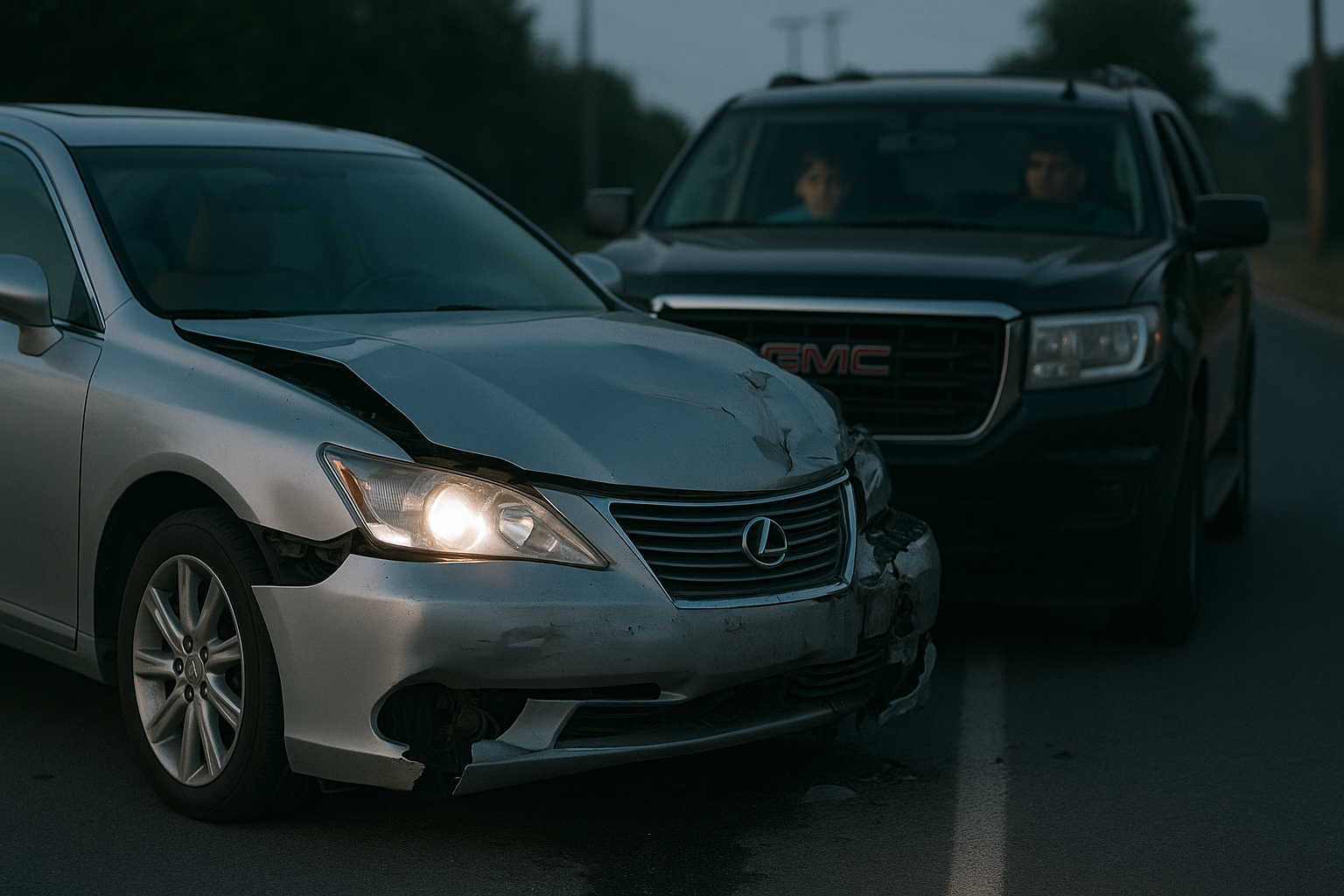 Fatal car crash in Southwest Miami-Dade involving a silver Lexus and black GMC SUV.