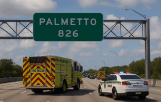 Emergency responders on Palmetto Expressway near Northwest 17th Avenue in Miami-Dade after two-vehicle crash