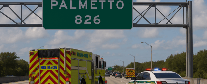 Emergency responders on Palmetto Expressway near Northwest 17th Avenue in Miami-Dade after two-vehicle crash