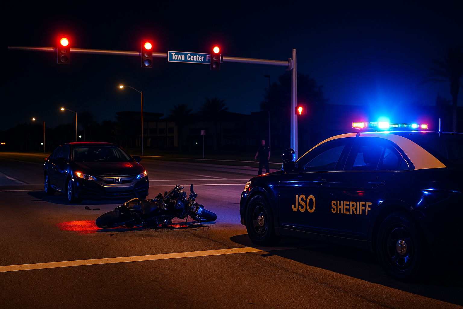 Jacksonville police investigate fatal motorcycle crash at Town Center Parkway and Tropea Way